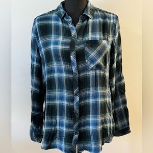 Beachlunchlounge western grunge plaid long sleeve button down Large